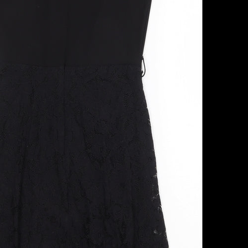 Dorothy Perkins Womens Black Cotton Fit & Flare Size 12 Boat Neck Zip