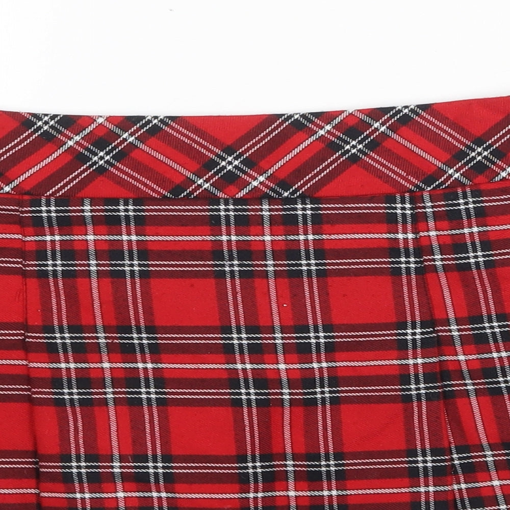 F&F Womens Red Plaid Polyester Pleated Skirt Size 12 Zip