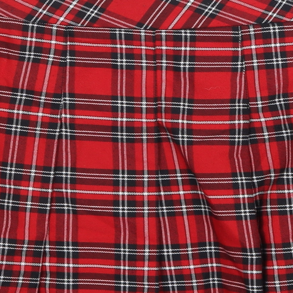 F&F Womens Red Plaid Polyester Pleated Skirt Size 12 Zip