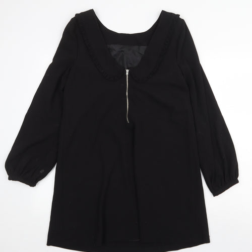 Warehouse Womens Black Polyester Trapeze & Swing Size 14 Collared Zip