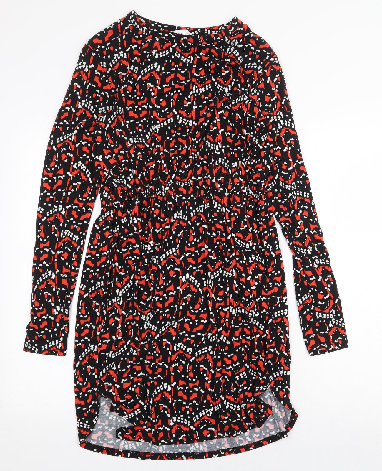 Warehouse Womens Black Geometric Viscose Shift Size 10 Boat Neck Pullover