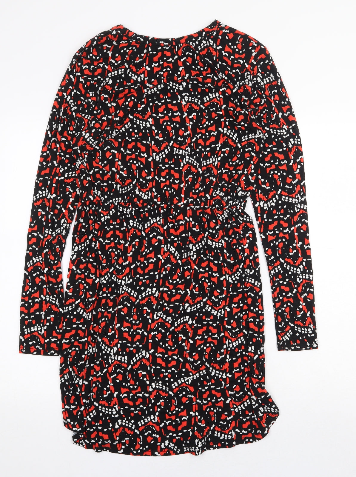 Warehouse Womens Black Geometric Viscose Shift Size 10 Boat Neck Pullover