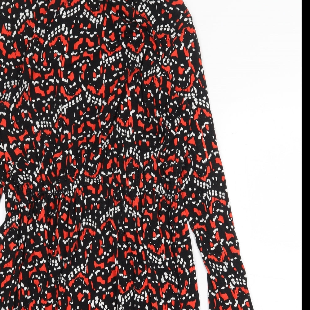 Warehouse Womens Black Geometric Viscose Shift Size 10 Boat Neck Pullover