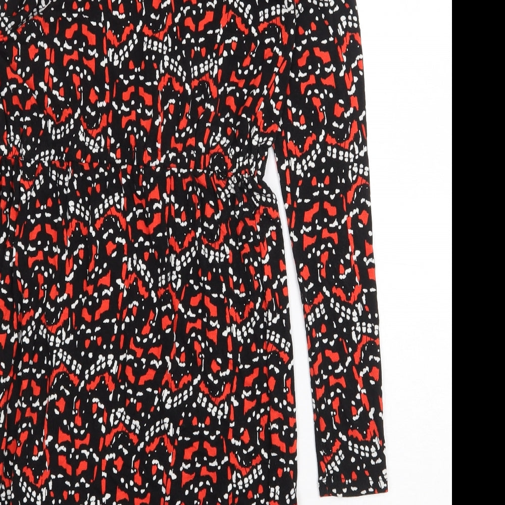 Warehouse Womens Black Geometric Viscose Shift Size 10 Boat Neck Pullover