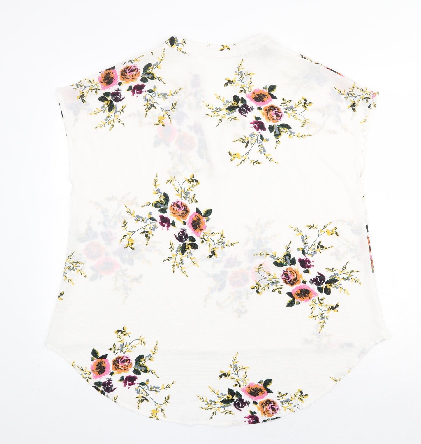 SheIn Womens White Floral Polyester Basic Blouse Size L V-Neck