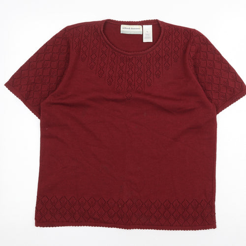 Alfred Dunner Womens Red Acrylic Basic T-Shirt Size L Round Neck
