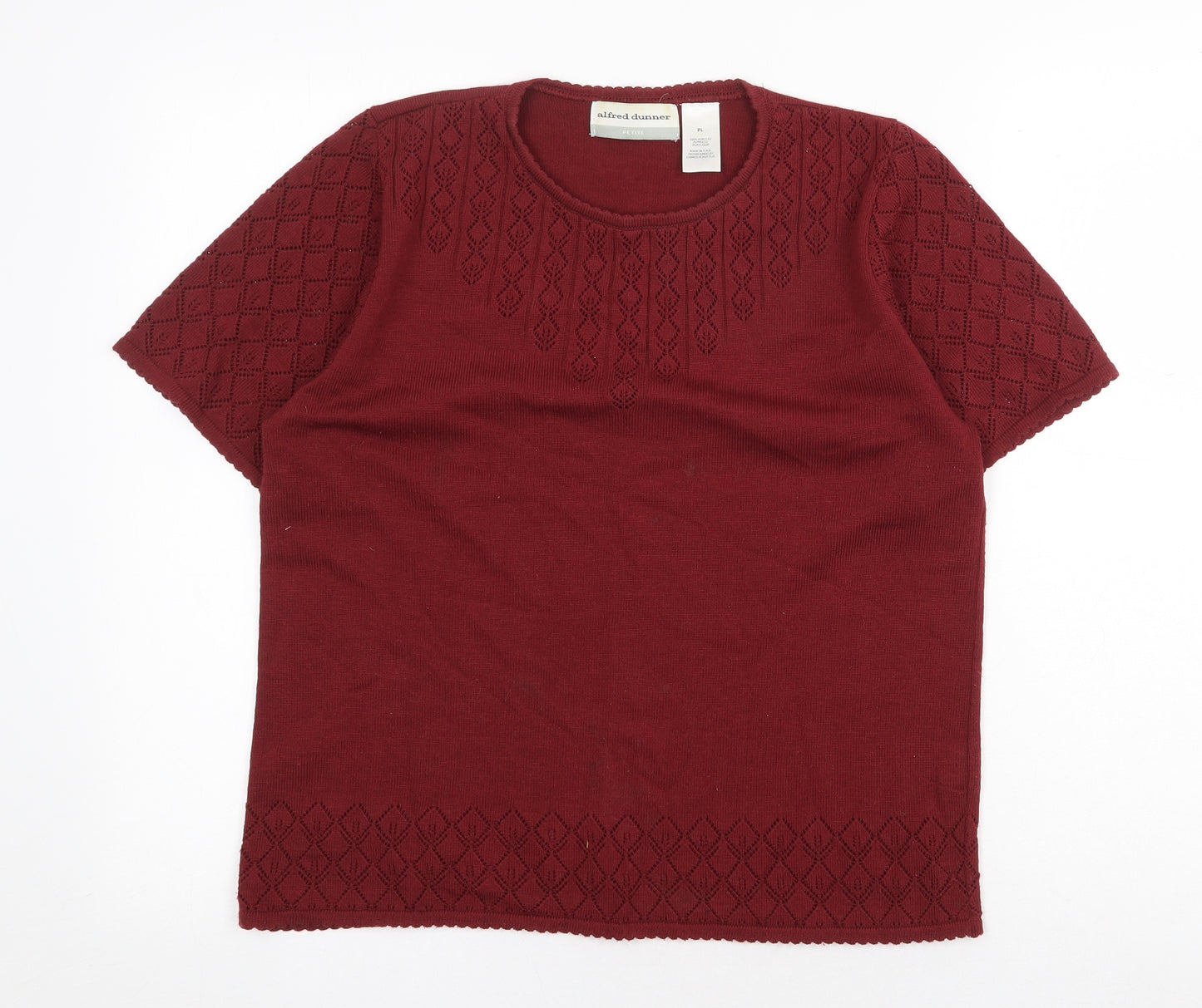 Alfred Dunner Womens Red Acrylic Basic T-Shirt Size L Round Neck