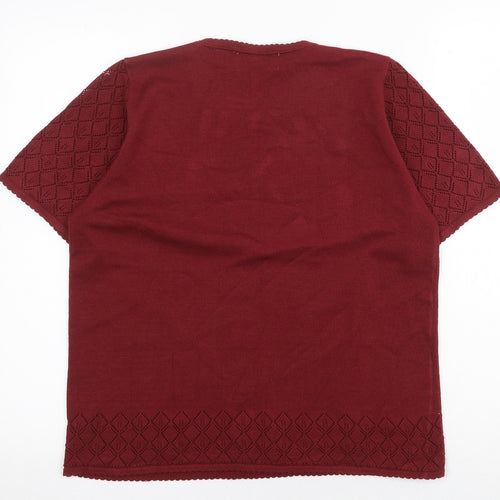 Alfred Dunner Womens Red Acrylic Basic T-Shirt Size L Round Neck