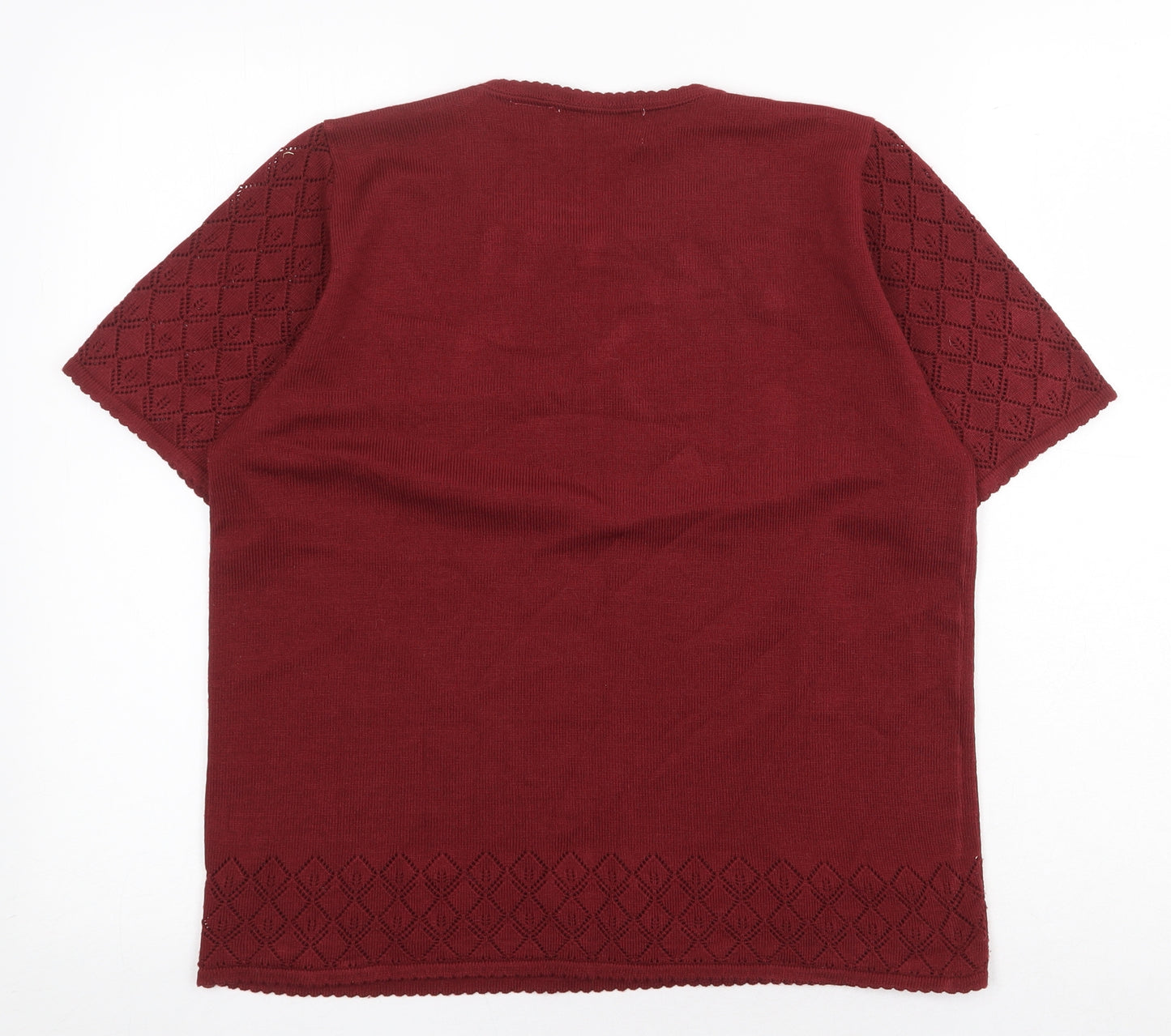 Alfred Dunner Womens Red Acrylic Basic T-Shirt Size L Round Neck