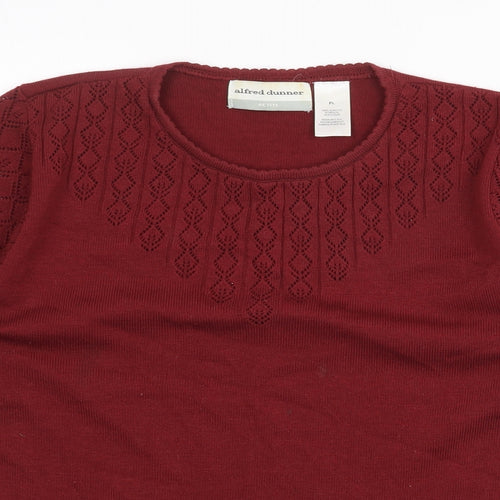 Alfred Dunner Womens Red Acrylic Basic T-Shirt Size L Round Neck