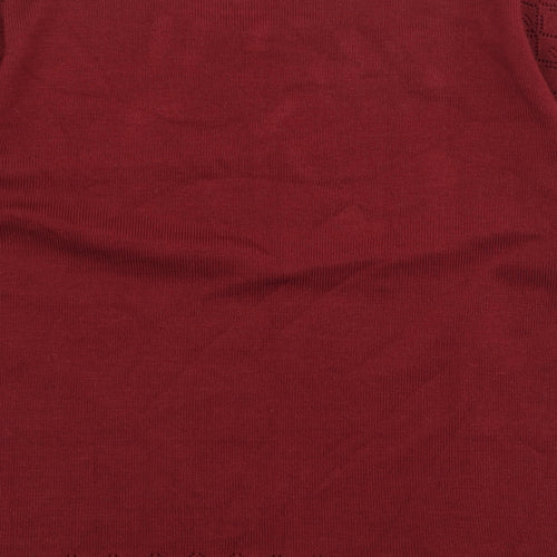 Alfred Dunner Womens Red Acrylic Basic T-Shirt Size L Round Neck