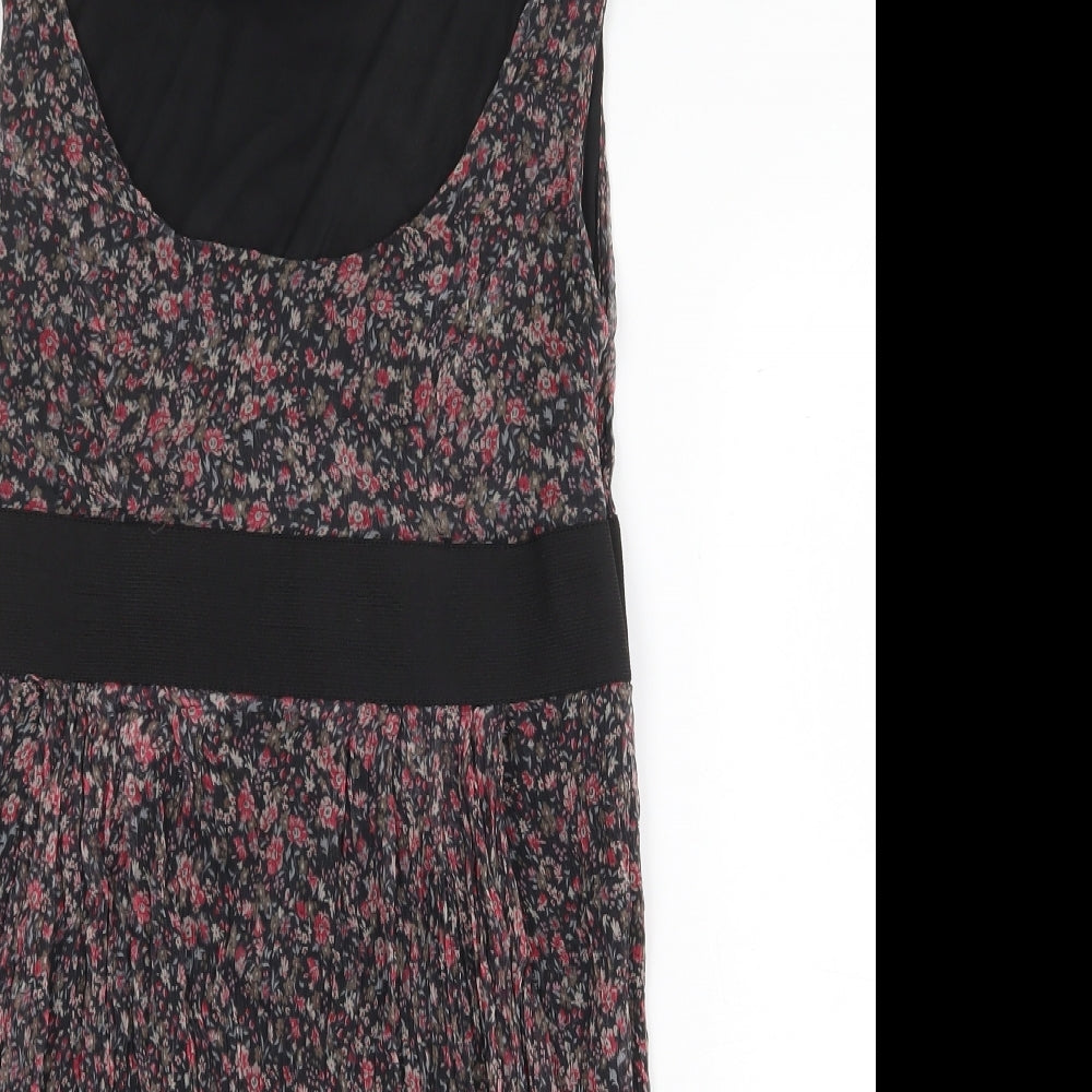 Zara Womens Black Floral Silk Tank Dress Size L Scoop Neck Pullover