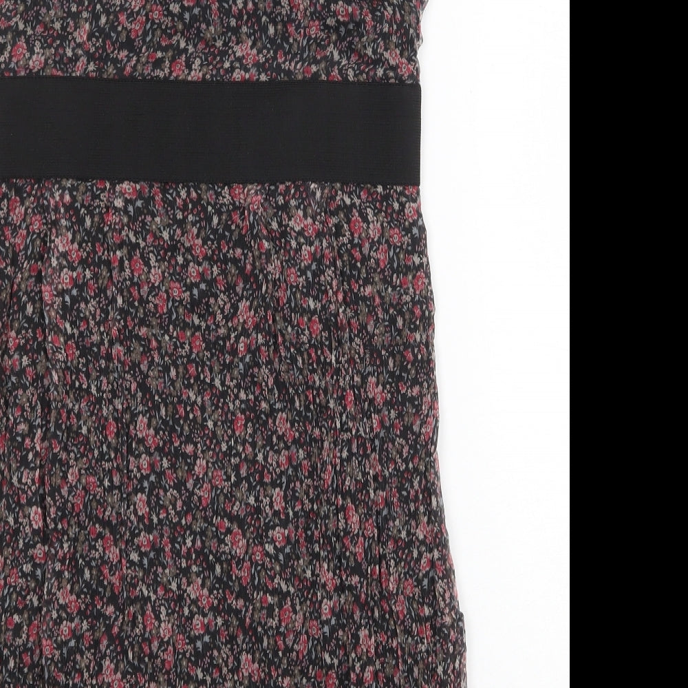 Zara Womens Black Floral Silk Tank Dress Size L Scoop Neck Pullover