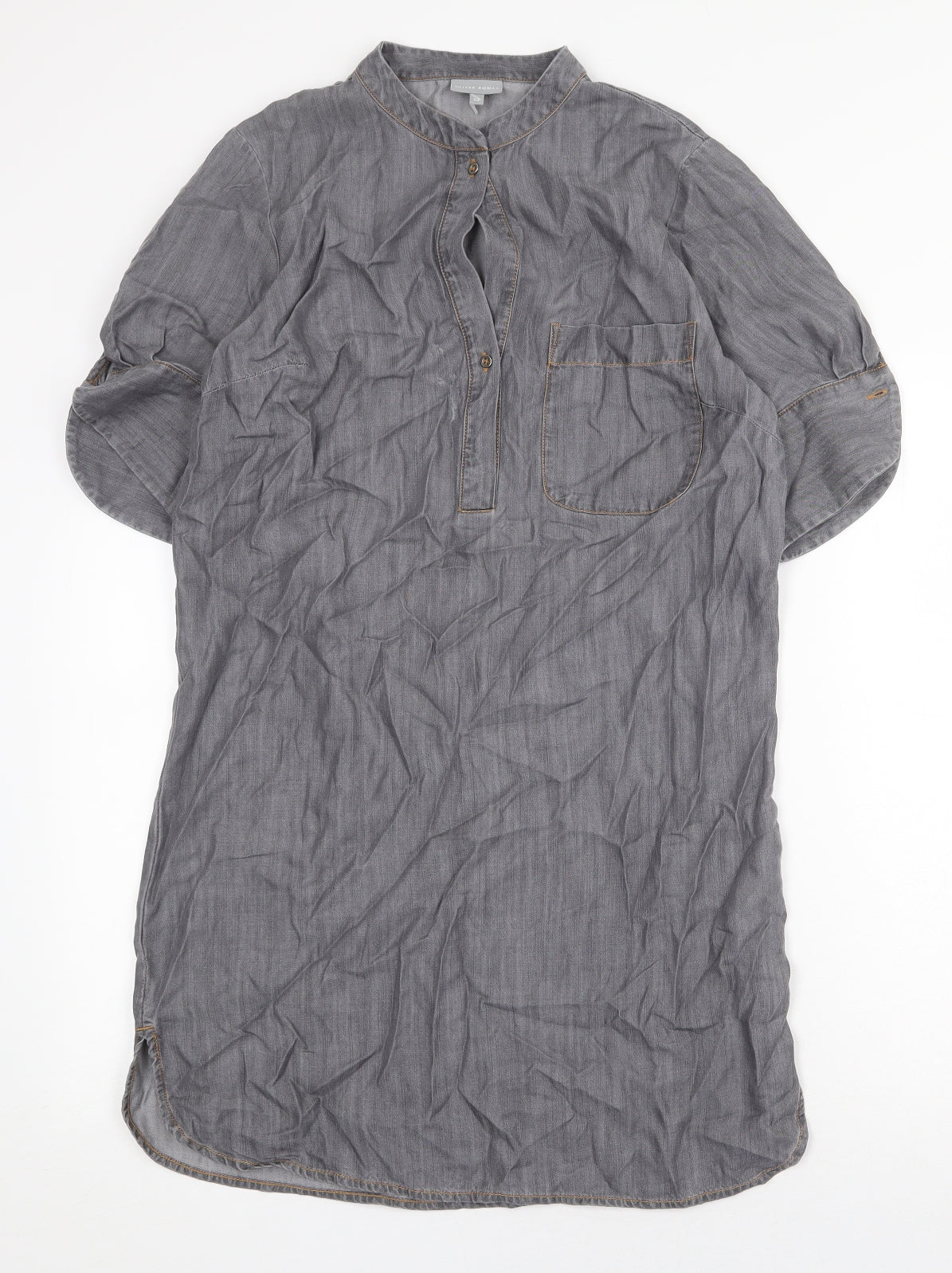 Oliver Bonas Womens Grey Lyocell Kaftan Size 10 Round Neck Button