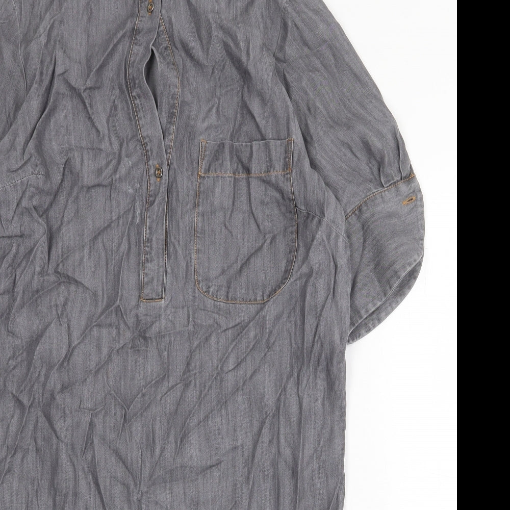 Oliver Bonas Womens Grey Lyocell Kaftan Size 10 Round Neck Button