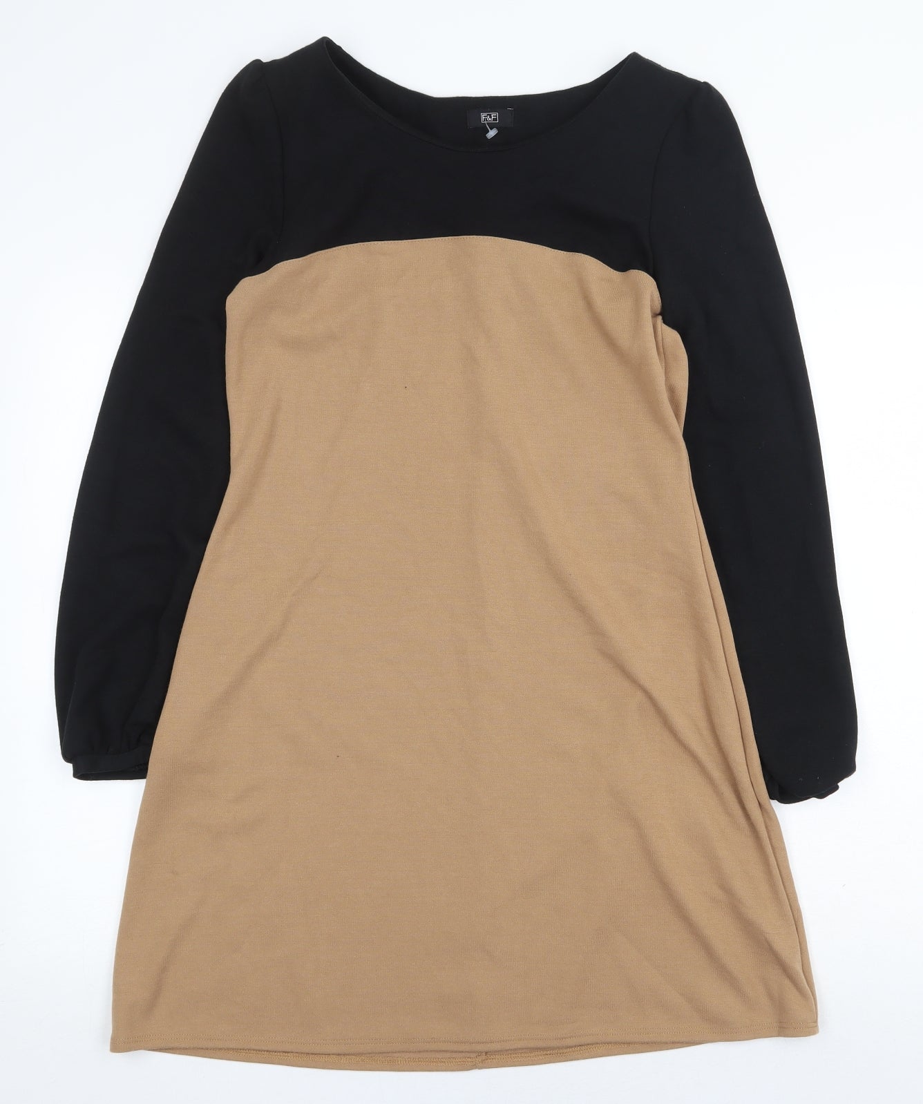 F&F Womens Beige Colourblock Polyester A-Line Size 12 Round Neck Pullover