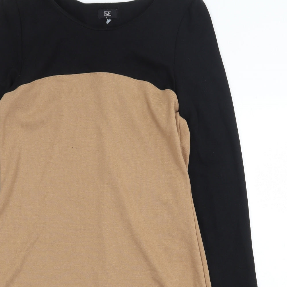F&F Womens Beige Colourblock Polyester A-Line Size 12 Round Neck Pullover