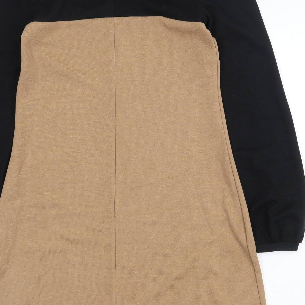 F&F Womens Beige Colourblock Polyester A-Line Size 12 Round Neck Pullover
