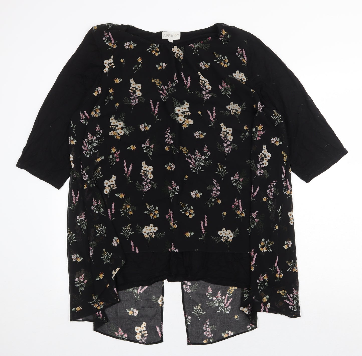 Apricot Womens Black Floral Cotton Basic Blouse Size 22 Boat Neck - Chiffon Overlay