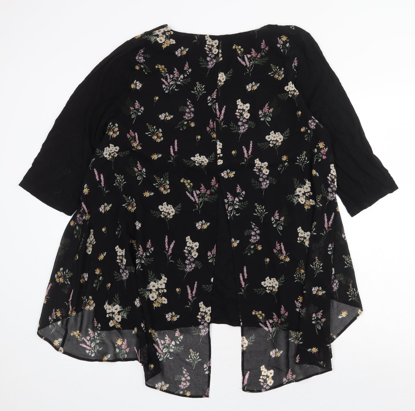 Apricot Womens Black Floral Cotton Basic Blouse Size 22 Boat Neck - Chiffon Overlay