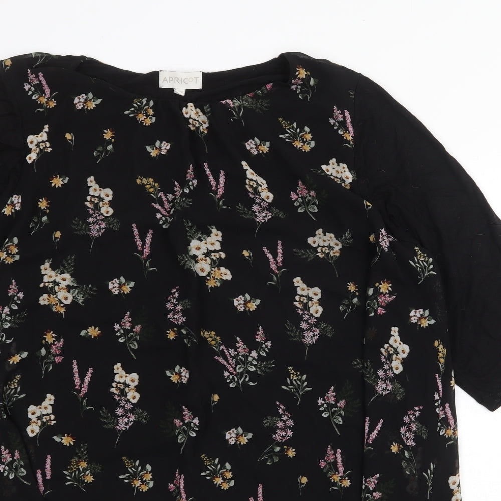 Apricot Womens Black Floral Cotton Basic Blouse Size 22 Boat Neck - Chiffon Overlay