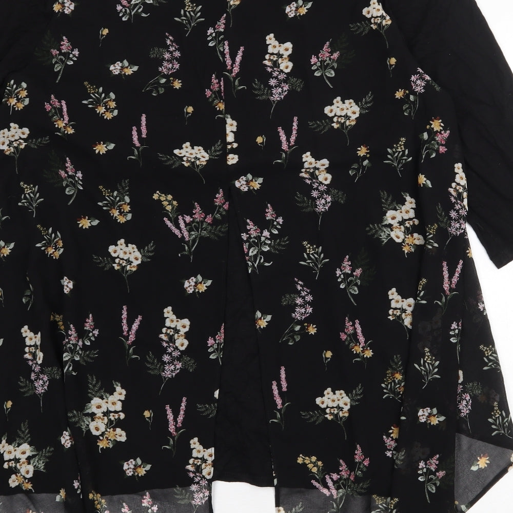Apricot Womens Black Floral Cotton Basic Blouse Size 22 Boat Neck - Chiffon Overlay