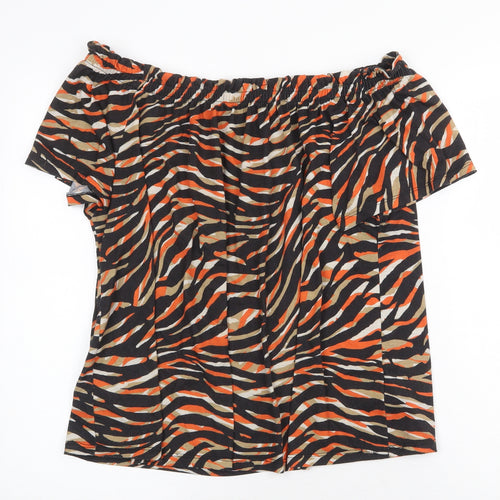 Peacocks Womens Multicoloured Animal Print Polyester Basic Blouse Size 14 Off the Shoulder - Tiger Print Bardot