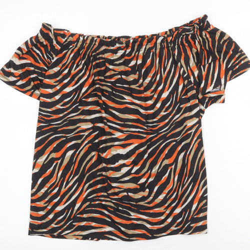 Peacocks Womens Multicoloured Animal Print Polyester Basic Blouse Size 14 Off the Shoulder - Tiger Print Bardot
