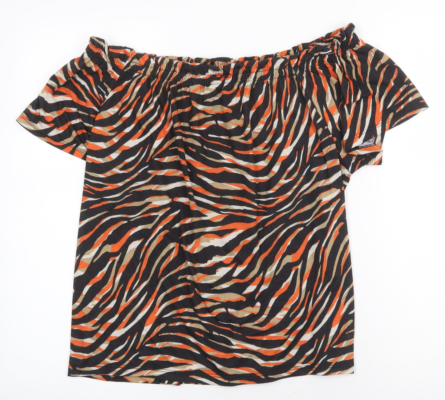 Peacocks Womens Multicoloured Animal Print Polyester Basic Blouse Size 14 Off the Shoulder - Tiger Print Bardot