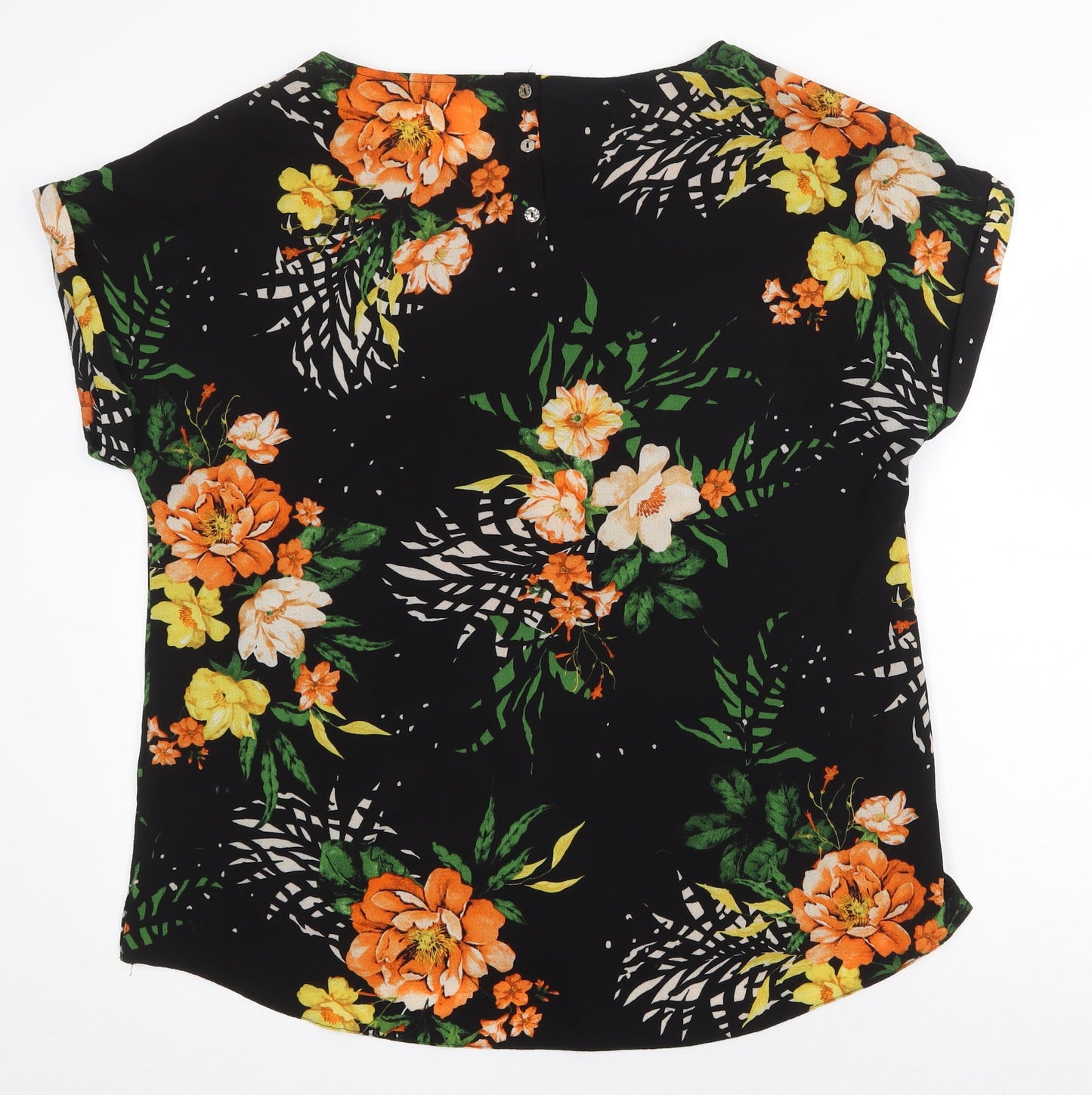 Dorothy Perkins Womens Black Floral Polyester Basic T-Shirt Size 16 Boat Neck