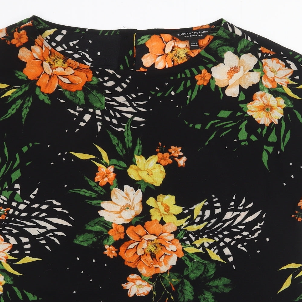 Dorothy Perkins Womens Black Floral Polyester Basic T-Shirt Size 16 Boat Neck