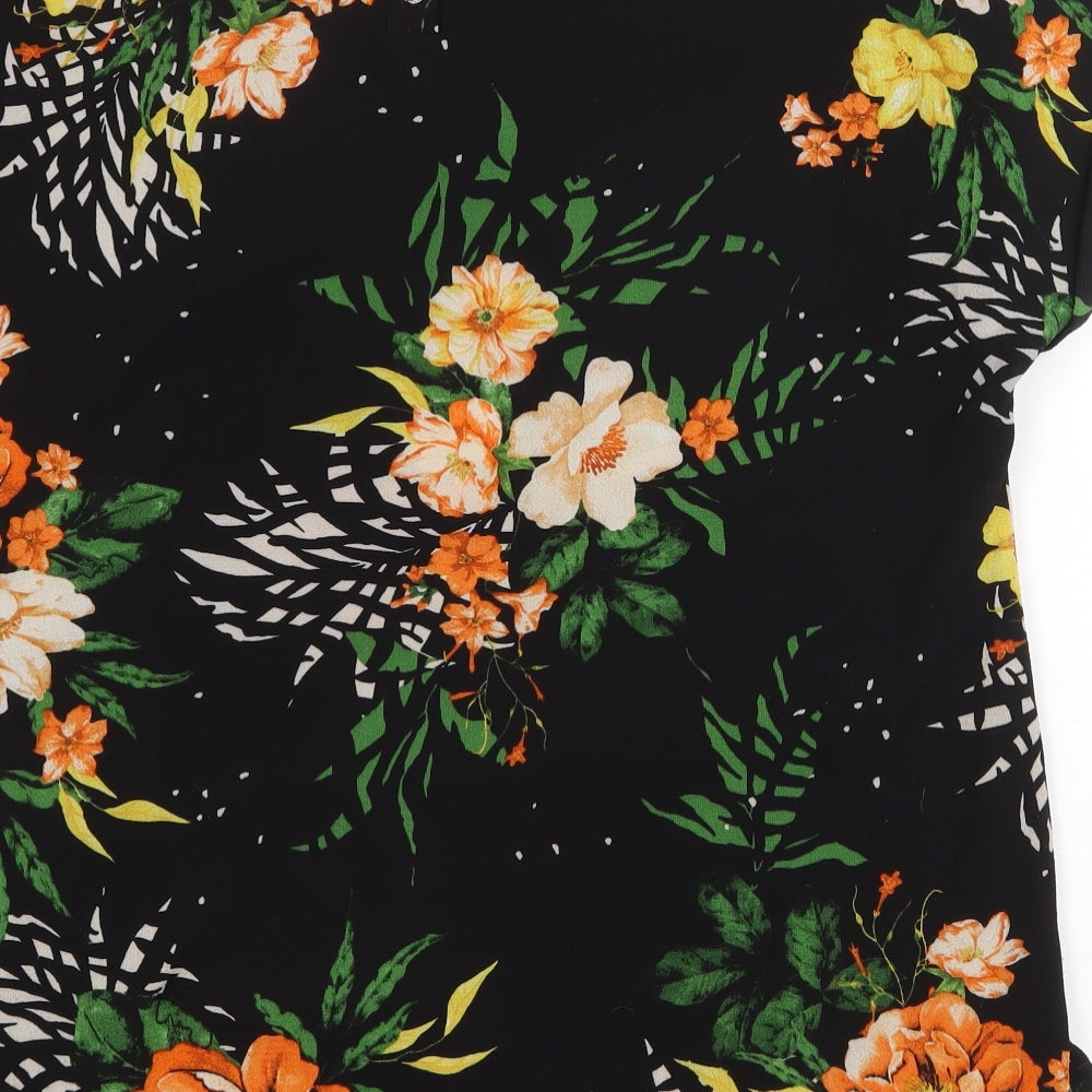 Dorothy Perkins Womens Black Floral Polyester Basic T-Shirt Size 16 Boat Neck