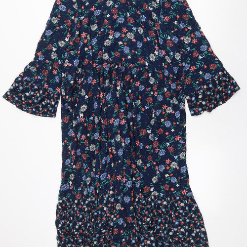 Marks and Spencer Womens Blue Floral Viscose Trapeze & Swing Size 20 V-Neck Button