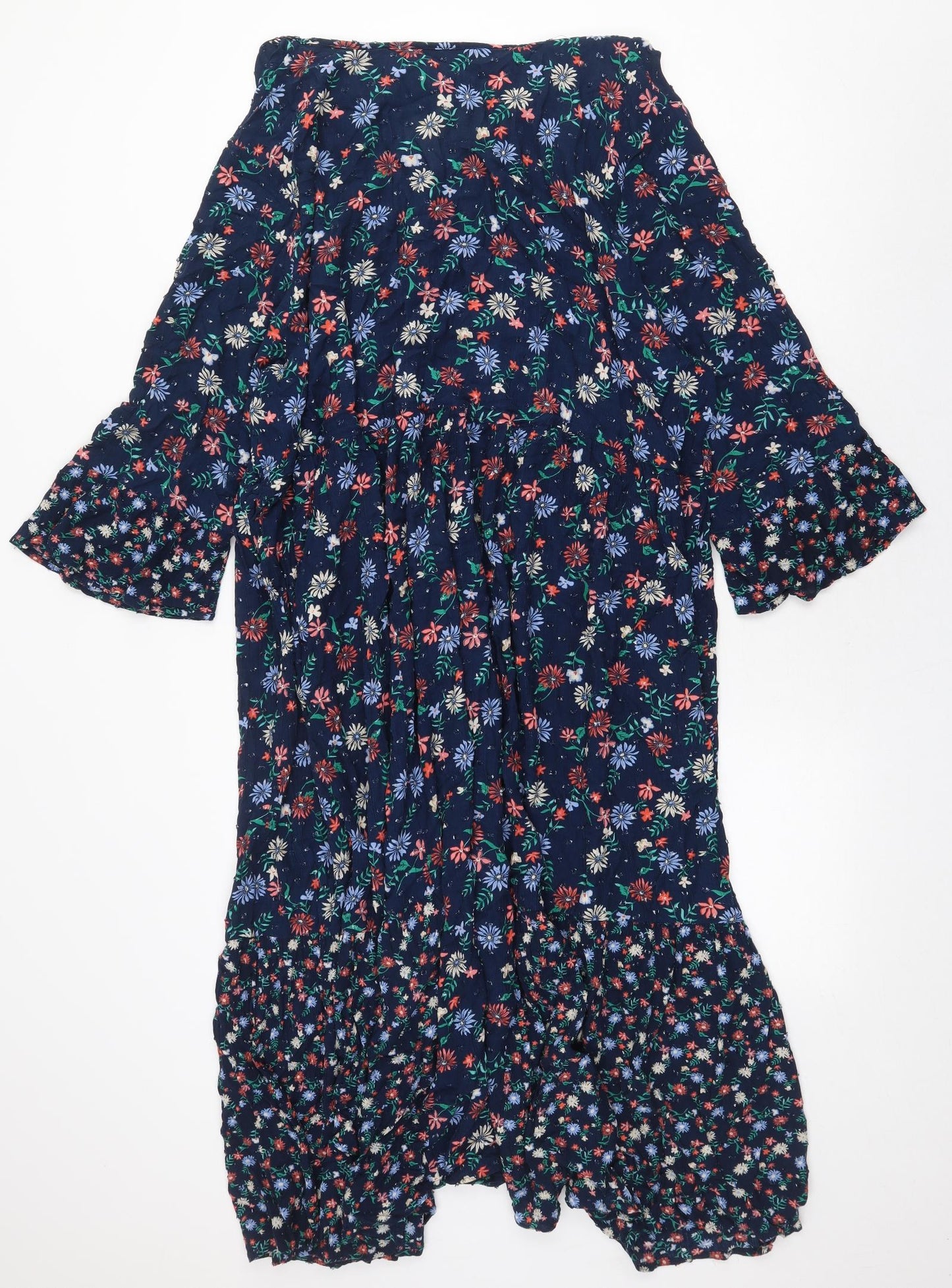 Marks and Spencer Womens Blue Floral Viscose Trapeze & Swing Size 20 V-Neck Button