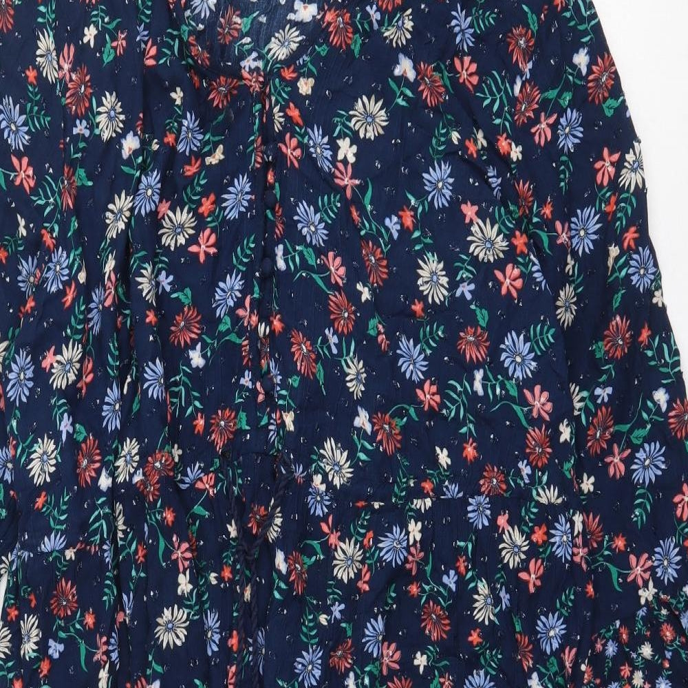 Marks and Spencer Womens Blue Floral Viscose Trapeze & Swing Size 20 V-Neck Button
