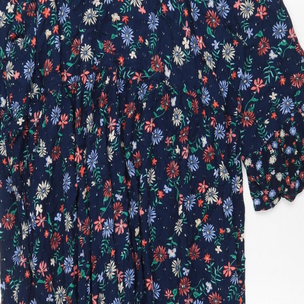 Marks and Spencer Womens Blue Floral Viscose Trapeze & Swing Size 20 V-Neck Button