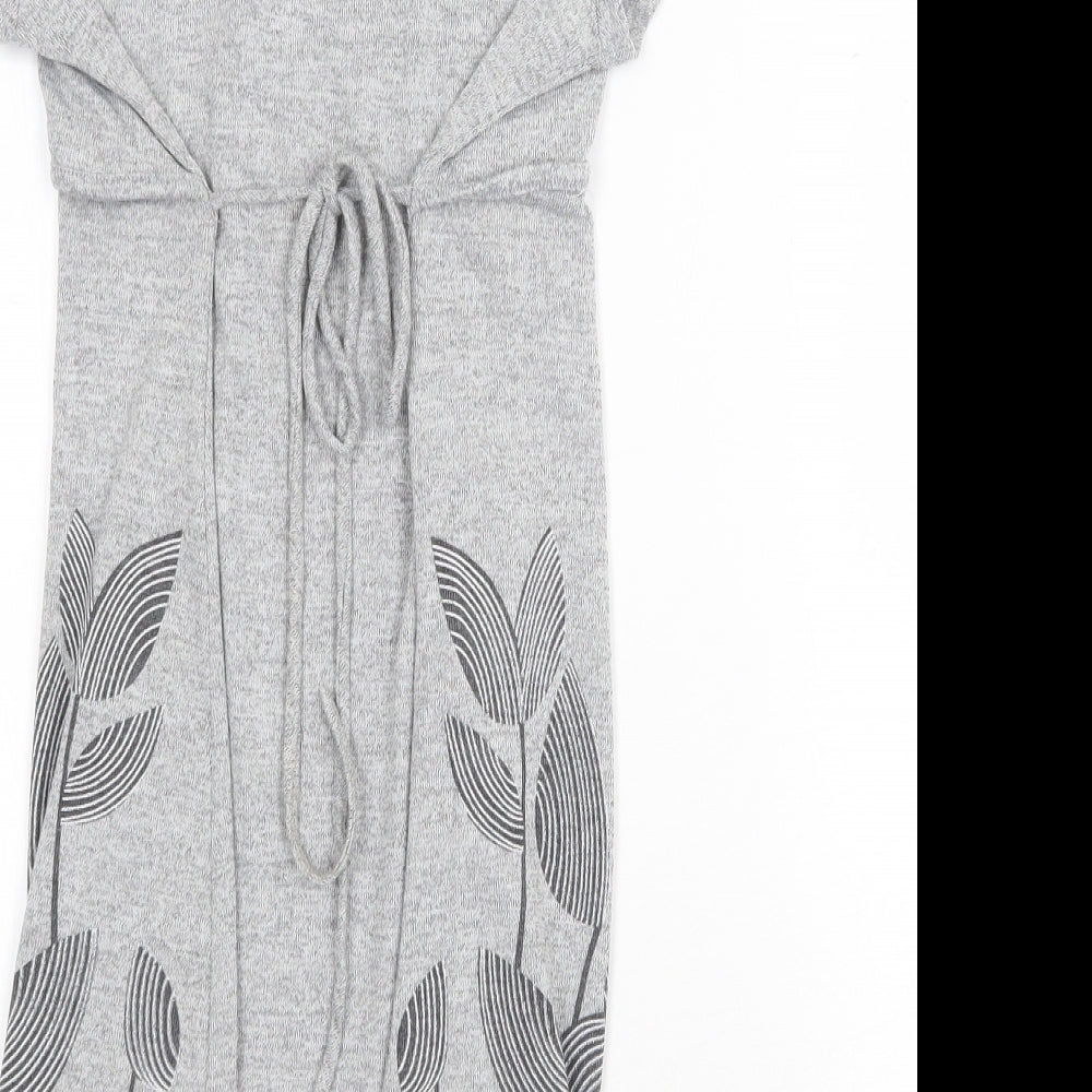 Purple Womens Grey Floral Cotton Fit & Flare Size S V-Neck Tie