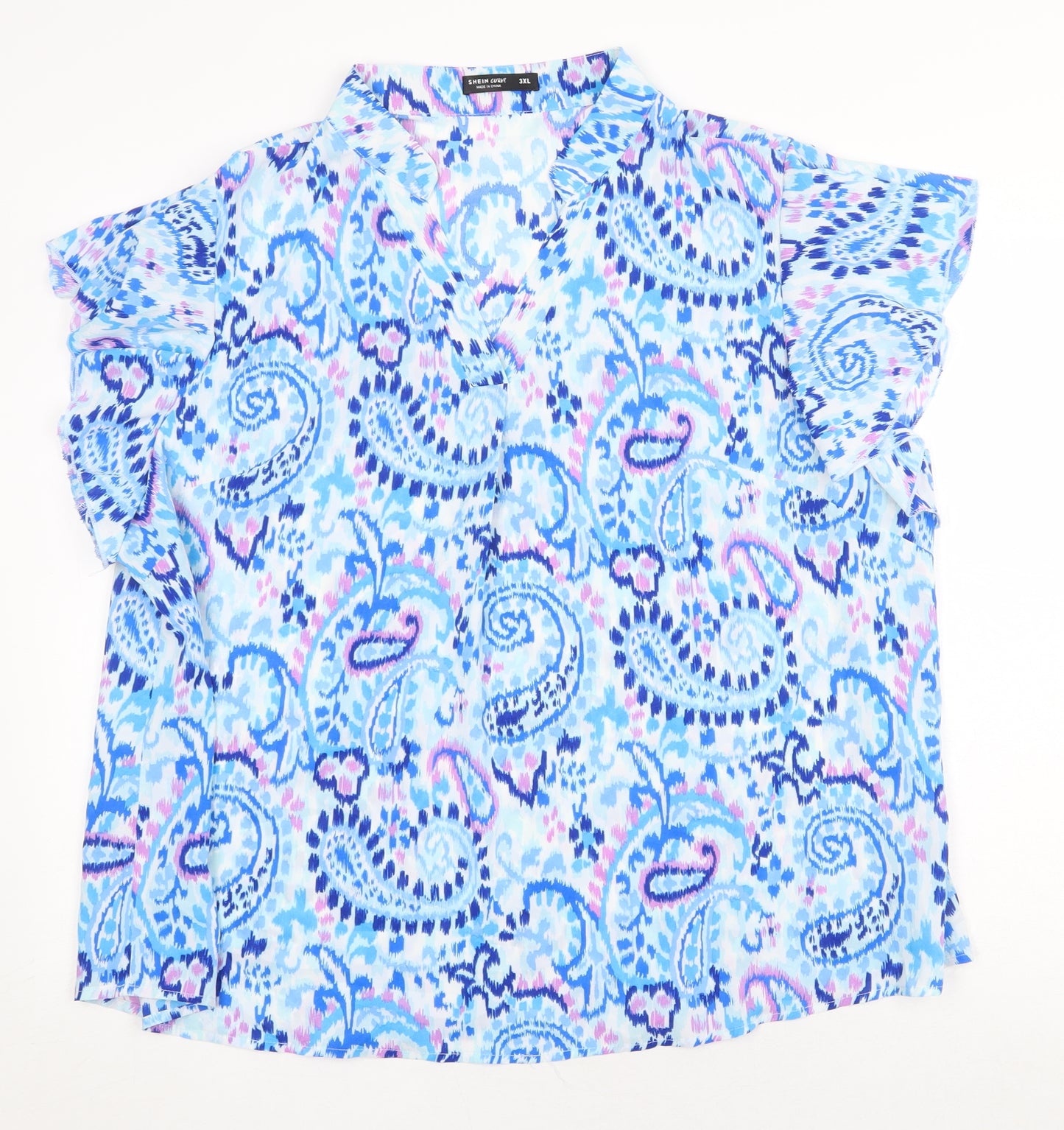 SheIn Womens Blue Paisley Polyester Basic Blouse Size 3XL V-Neck
