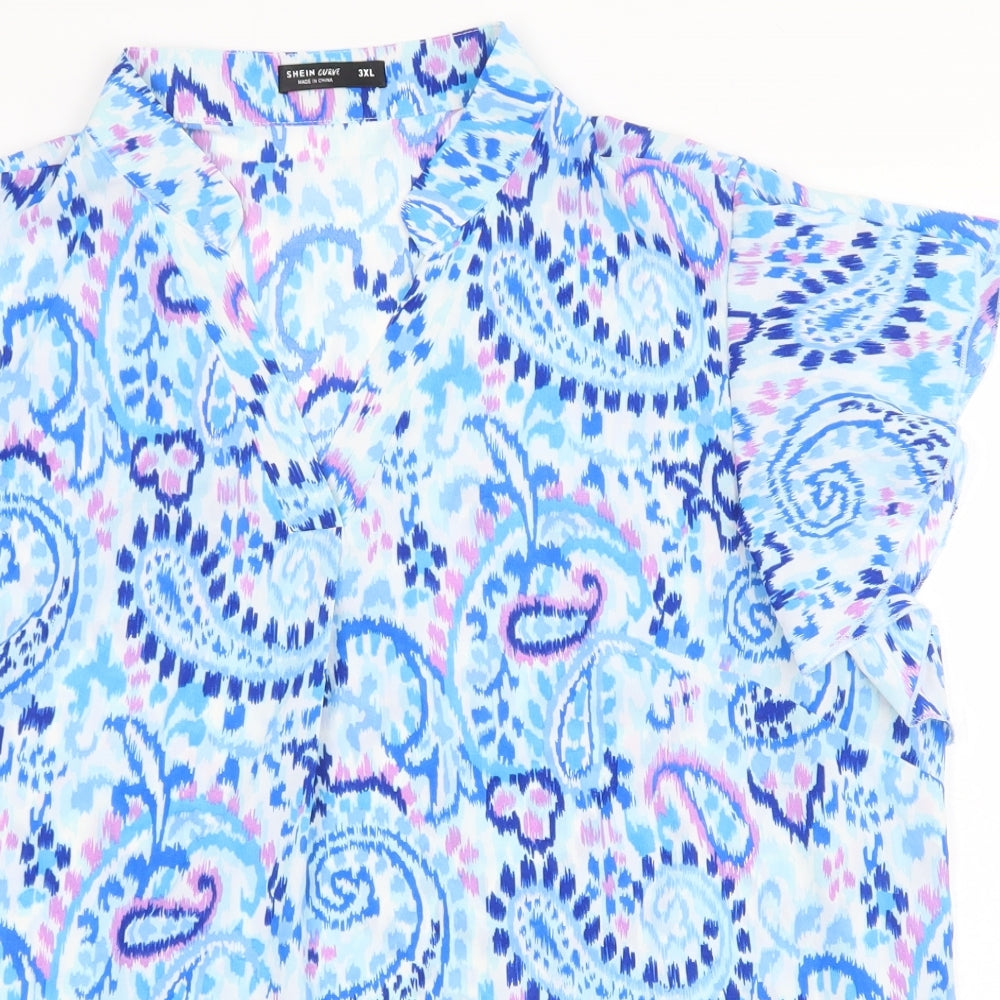 SheIn Womens Blue Paisley Polyester Basic Blouse Size 3XL V-Neck