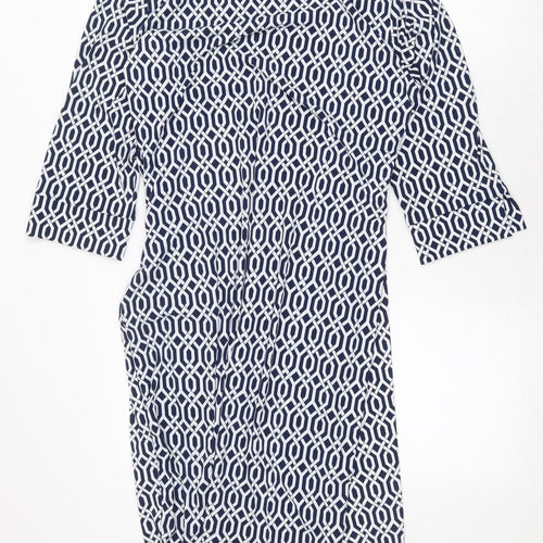 Ruth Langford Womens Blue Geometric Polyester A-Line Size L Round Neck Pullover