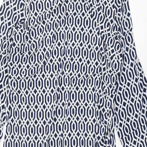 Ruth Langford Womens Blue Geometric Polyester A-Line Size L Round Neck Pullover