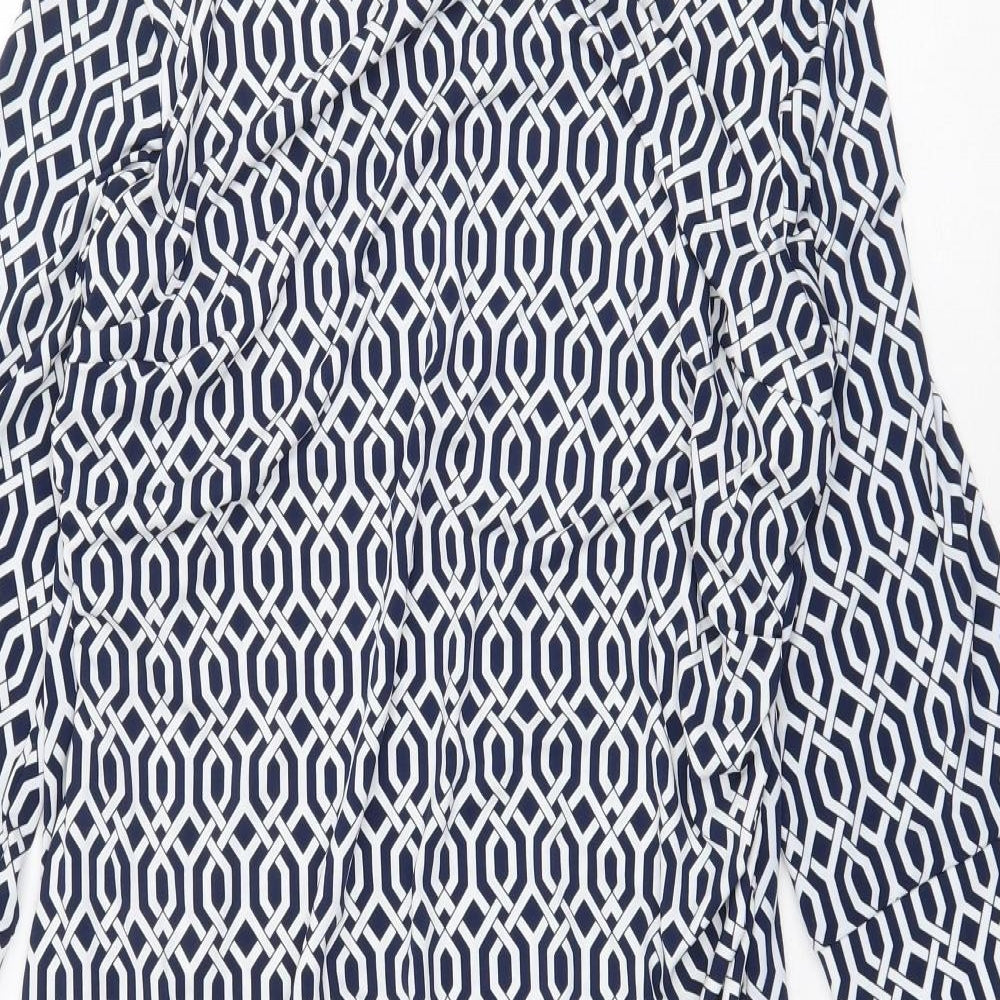 Ruth Langford Womens Blue Geometric Polyester A-Line Size L Round Neck Pullover