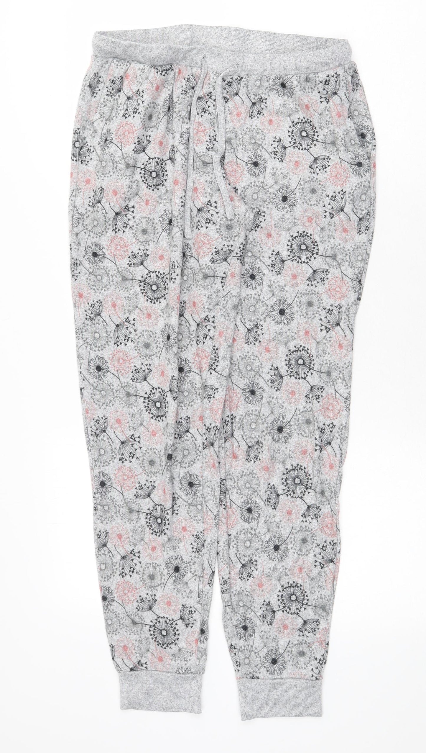 Jeff & Co Womens Grey Floral Polyester Jogger Trousers Size 10 Regular Drawstring