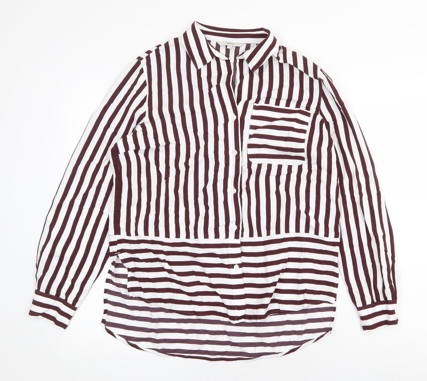 NEXT Womens Red Striped Viscose Basic Button-Up Size 12 Collared
