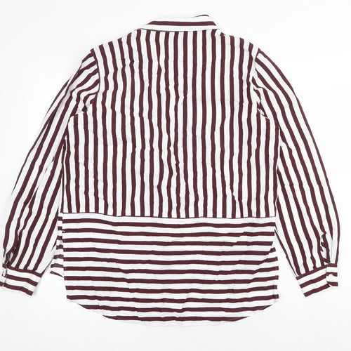NEXT Womens Red Striped Viscose Basic Button-Up Size 12 Collared