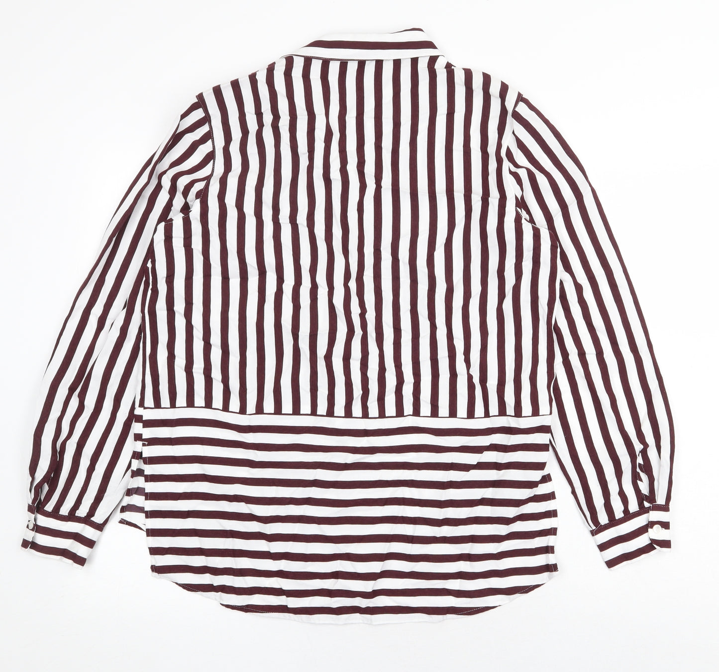 NEXT Womens Red Striped Viscose Basic Button-Up Size 12 Collared