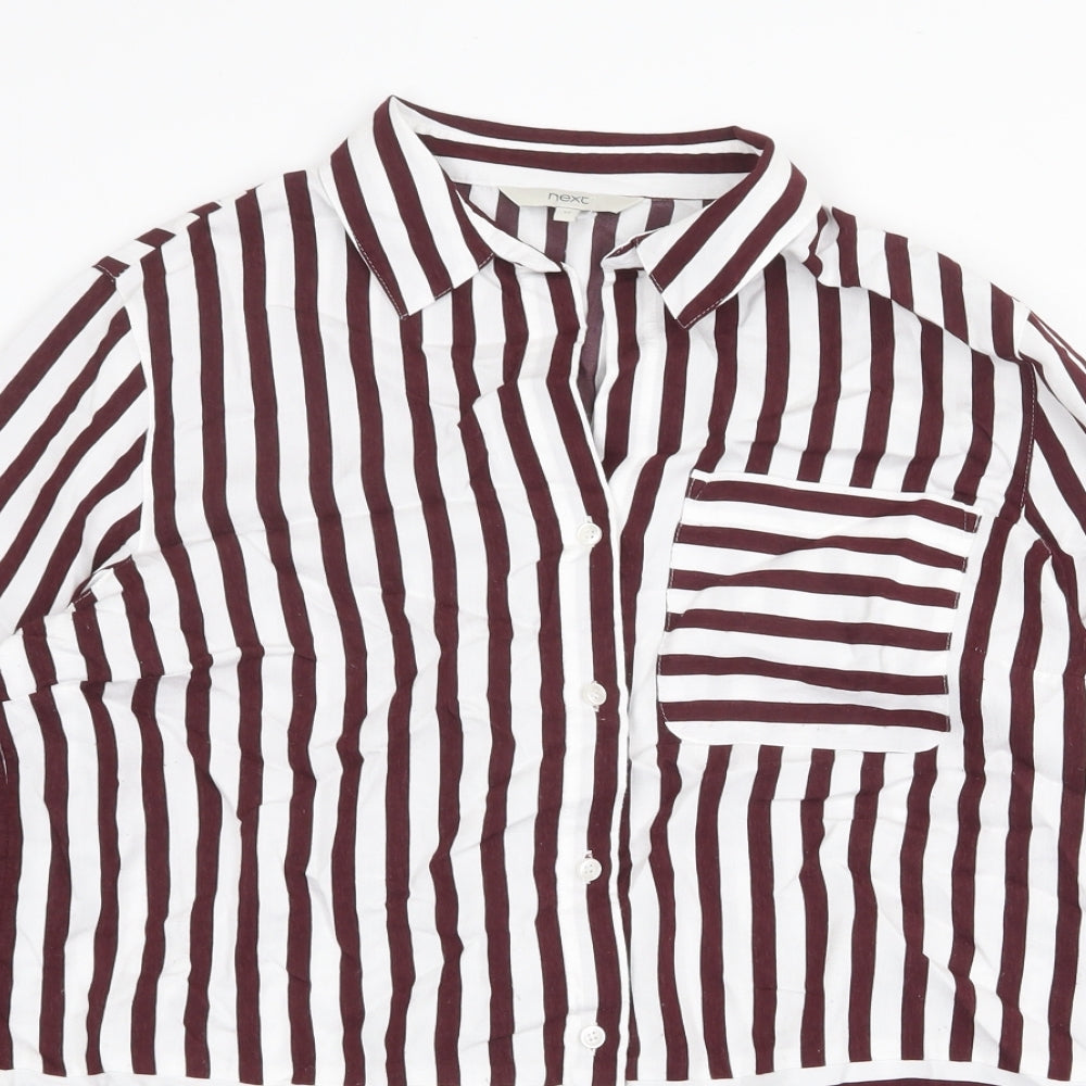 NEXT Womens Red Striped Viscose Basic Button-Up Size 12 Collared