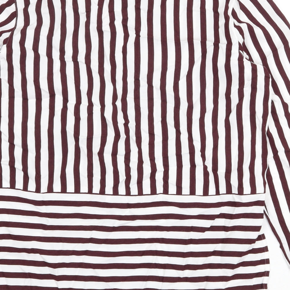 NEXT Womens Red Striped Viscose Basic Button-Up Size 12 Collared
