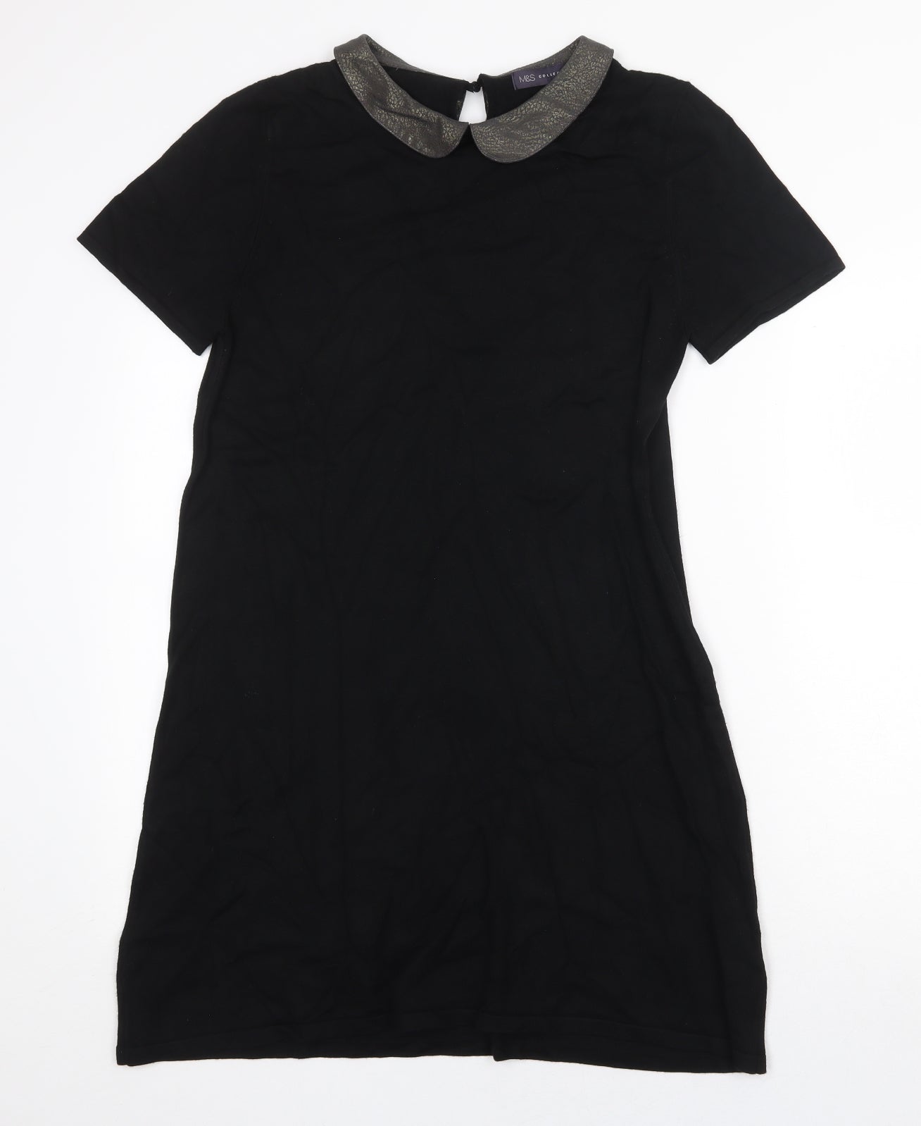 Marks and Spencer Womens Black Viscose A-Line Size 14 Collared Button