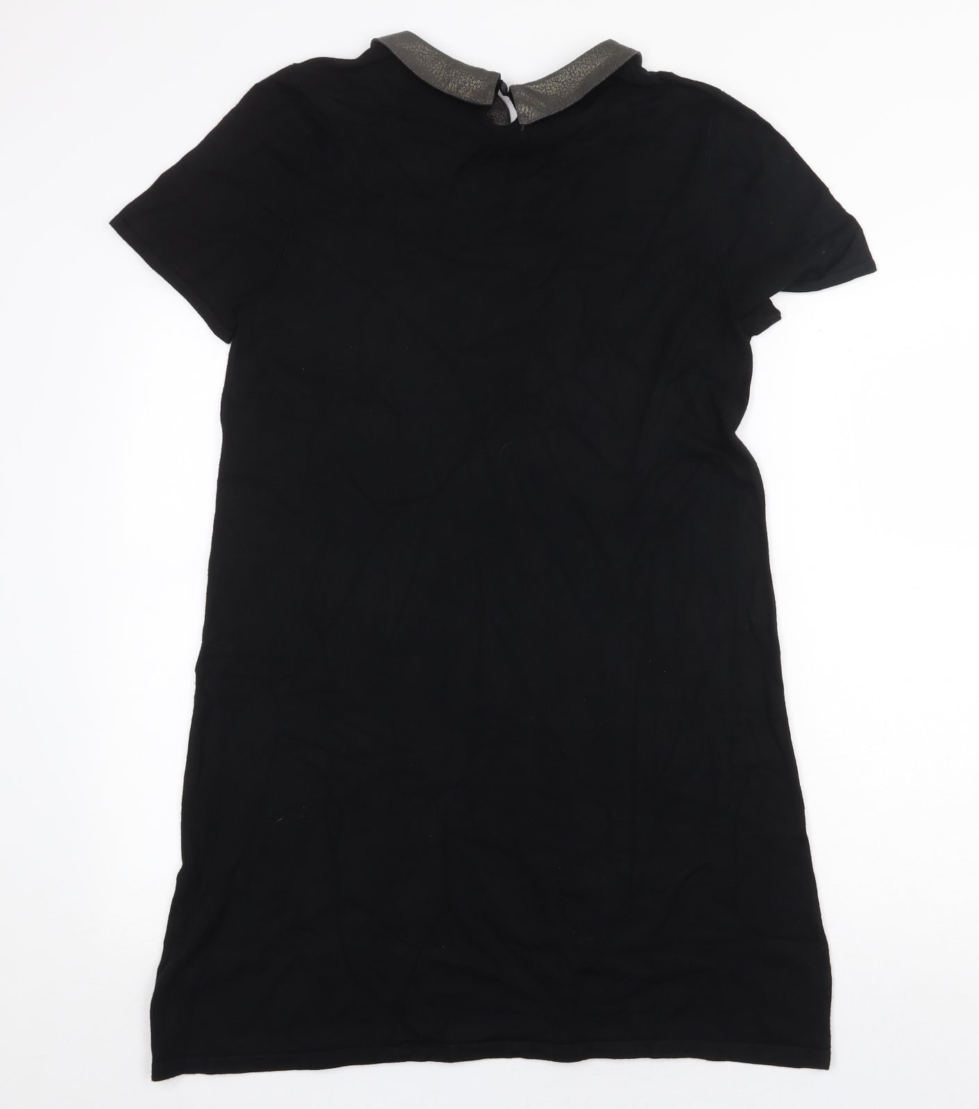 Marks and Spencer Womens Black Viscose A-Line Size 14 Collared Button